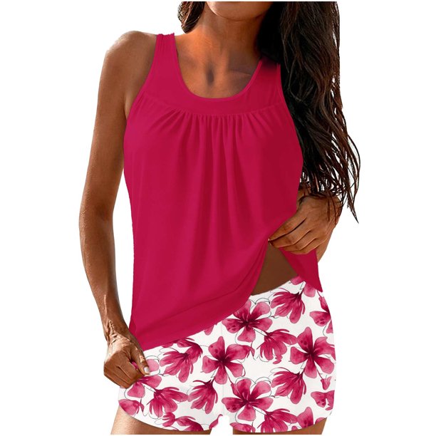 Conjunto de Bikini de Cintura Alta para Mujeres sin Posicionar Traje Impreso, Tankini Libre con Almohadillas Extraíbles, Traje de Baño de Corte Alto para la Playa de Verano