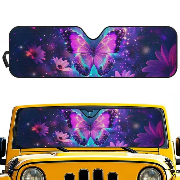 Uorisanigo Purple Butterfly Windshield Sun Shade Sun Visor Heat Shield for 2018-2024 2025 Jeep Wrangler JL / 2020-2024 Jeep Gladiator JT Accessories Keep Vehicle Cool