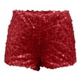 thumbnail image 3 of HXWCHs Elegant Women's Shorts for Daily Leisure High Glitter Sequins Stretchy Fit Enhancer Party Clubwear Summer Mini Short Pants L Red, 3 of 3