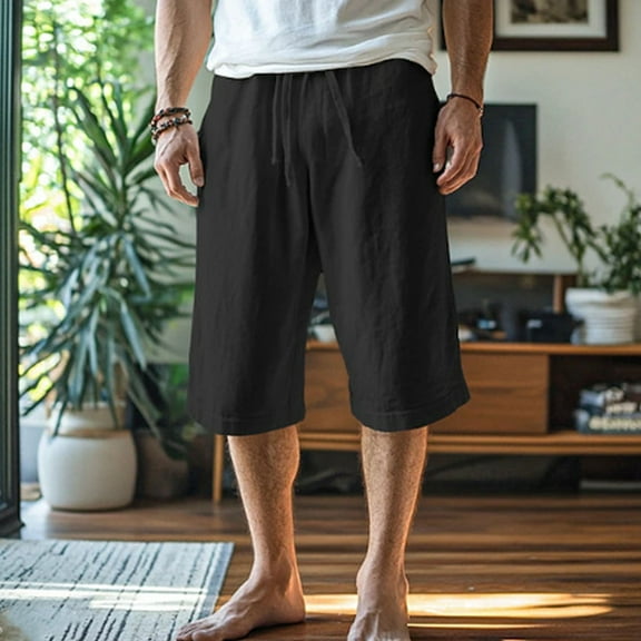 Pants for Men Men's Casual Lightweight Workout Cotton Linen Summer Beach 15Inch Inseam Shorts