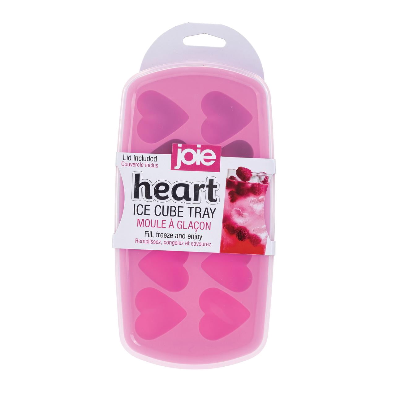 Joie Ice Cube Tray with Lid, Heart Design, Silicone and BPA-Free Plastic, Makes 10 Ice Cubes, Set of 2