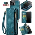 thumbnail image 5 of Case for iPhone 14 Strong Magnetic TPU PC Handmade Leather Zipper Detachable Card Holder Wallet Cover Trifold with, 5 of 5