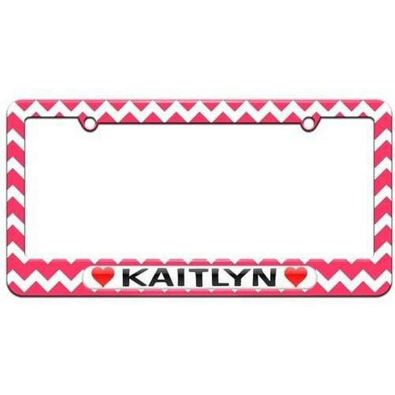 Kaitlyn Love with Hearts License Plate Tag Frame, Pink Chevrons Design