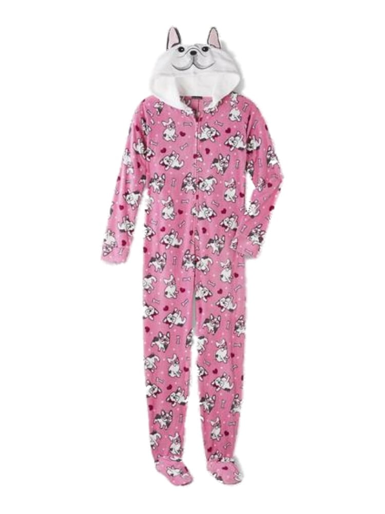 Girls Joe Boxer Hot Pink Hooded Bunny Rabbit Sleeper Fleece Pajamas