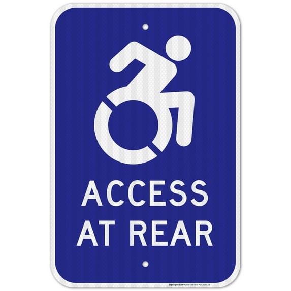 New York Handicap Parking Sign, Access At Rear With Symbol Sign, 12x18 Reflective Aluminum EGP