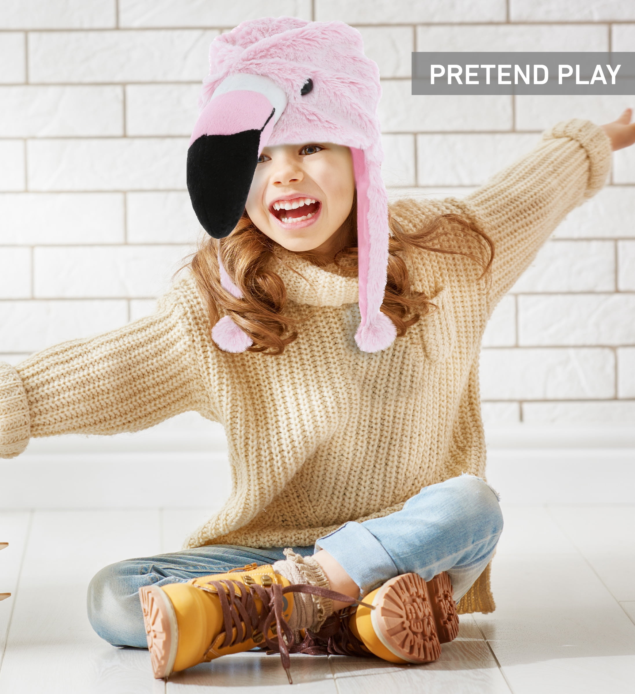 DolliBu Pink Flamingo Plush Hat - Cute Tropical Bird Flamingo Costume Funny Hat with Ear Flaps with Cozy Fleece, Novelty Hats for Kids, Teens, and Adults - One Size