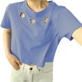 thumbnail image 2 of Womens Tops Plus Size Short Sleeved Round Neck Summer Base T-shirt Sky Blue XL, 2 of 5