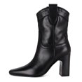thumbnail image 2 of XYD Women Classic Pull On Mid Calf Boots Almond Closed Toe Cork Block Chunky Heels Booties Casual Dressy Shoes Size 6 Black, 2 of 4