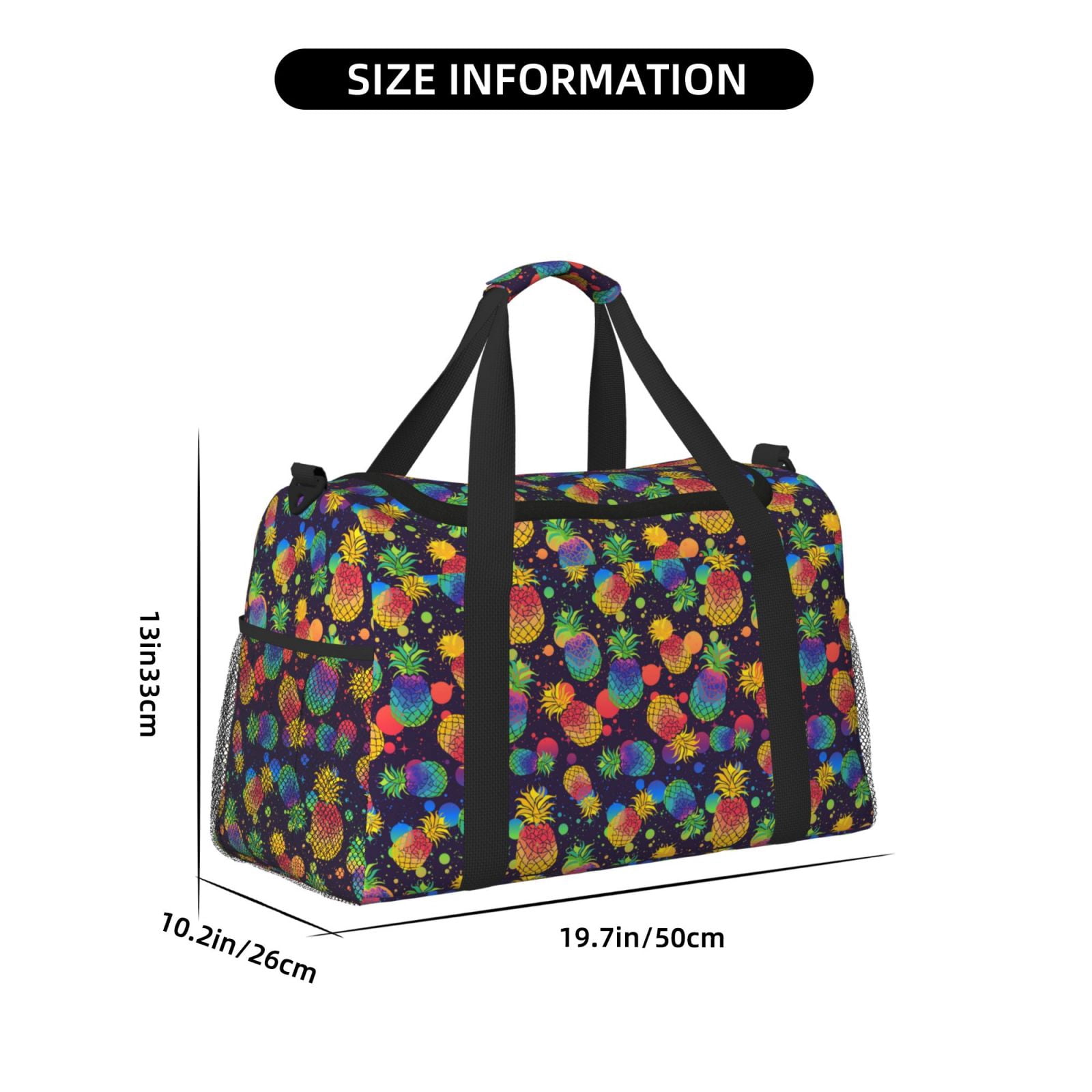 Fuzoiu Colorful Pineapples1 Print Travel Duffle Bag,Carry On Tote Bags,Duffel Bag,Sport Gym Bag, Hospital Bag for Labor and Delivery, Overnight Bag,Luggage Bag