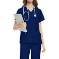 thumbnail image 1 of Ladies' Comfortable And Casual Solid Color Short Sleeved Pants Protective Suit Set Dark Blue M, 1 of 2