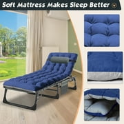 NAIZEA Folding Camping Cot for Adults & Kids, Adjustable 5 Fold Reclining Folding Chaise, 2-Sided Mattress with Pillow, Portable Folding Sleeping Cots Bed