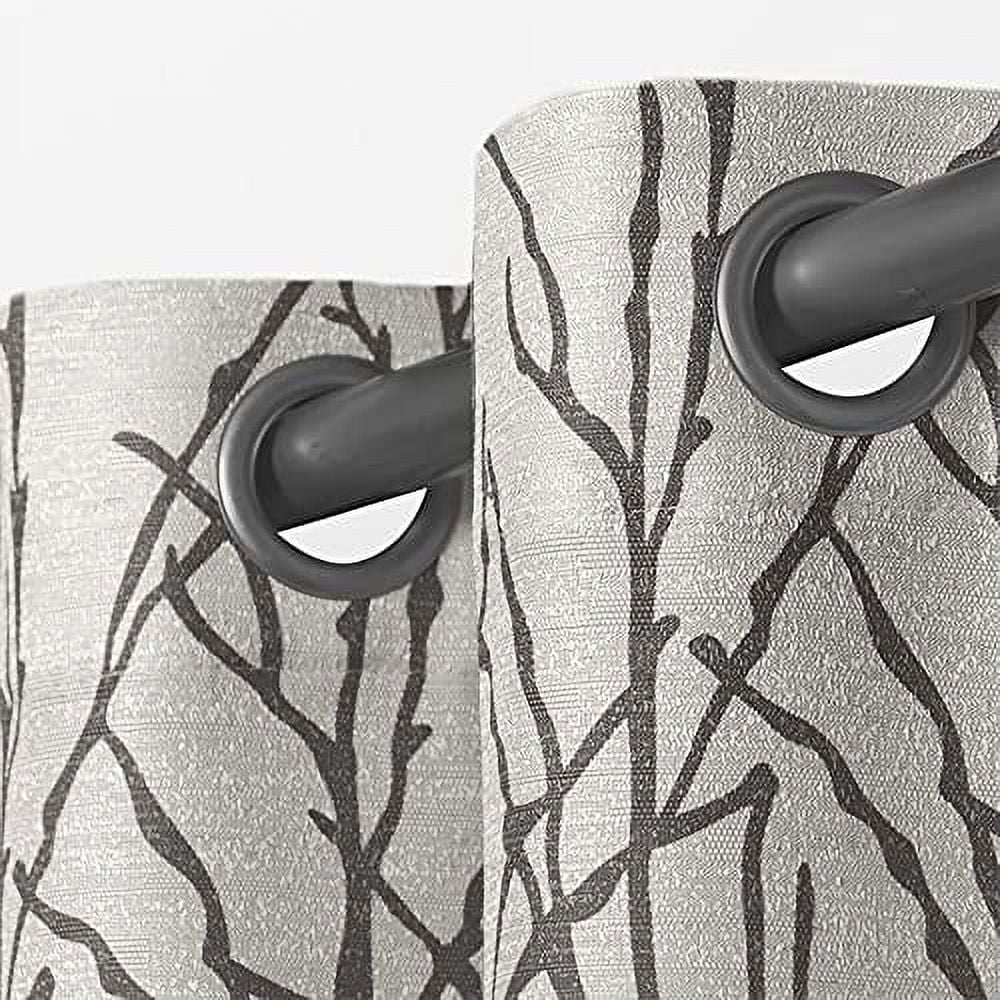 Exclusive Home Branches Linen Blend Grommet Top Curtain Panel Pair, 54"x84", Black Pearl