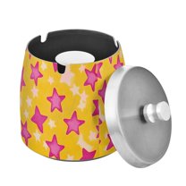 Yayeee Ashtray with Lid for Cigarette Smokeless Stainless Steel Home Ash Holder, Large Pink Stars