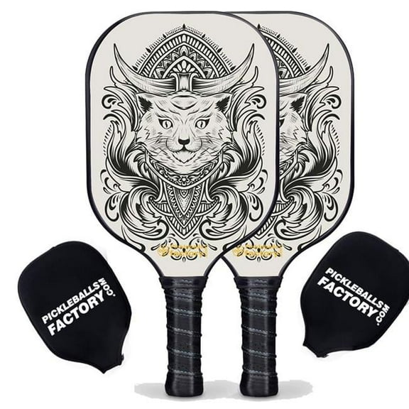 Pickleball Factory PB0003-5-G Pickleball Paddle Set - Egyptian Cat Level Up Pickleball Rackets, Pickleball Net Set, Glassfiber Graphite