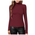 thumbnail image 2 of XIAONU Womens Solid Turtleneck Bodysuit Slim Long Sleeve Stand Collar Pullover Tops Stretchy Chic Party Bodysuits Tops, 2 of 5