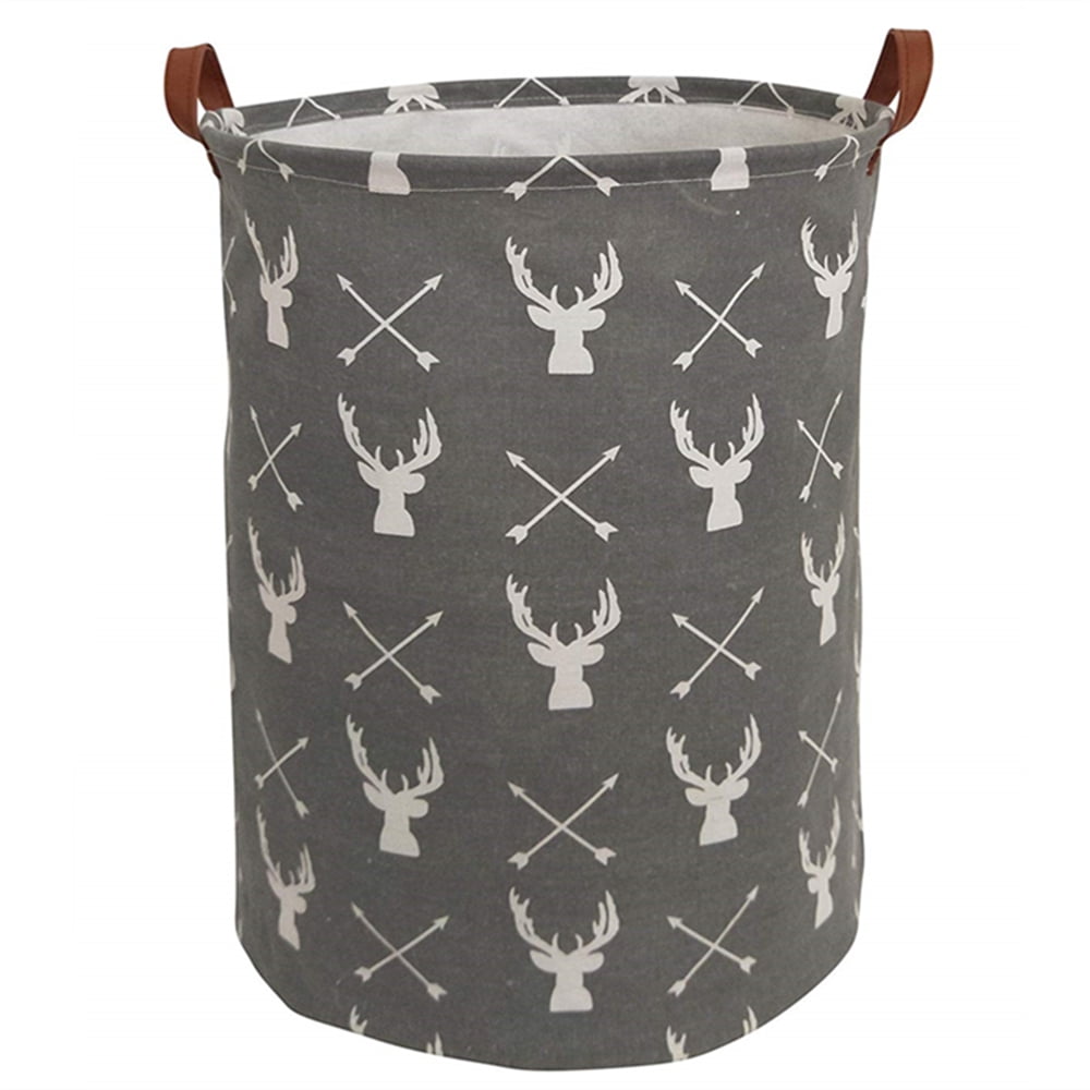 Large Hamper - Large Sized Storage Baskets with Handle, Collapsible & Convenient Home Organizer Containers for Kids Toys, Baby Clothing,Grey Deer