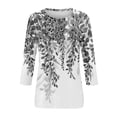 thumbnail image 4 of Womens 3/4 Sleeve Tops Cute Leaf Print Graphic Tees Casual Round Neck Blouses Plus Size Basic Pullover Soft Lightweight Tunic Spring Summer 2026 Black S, 4 of 5