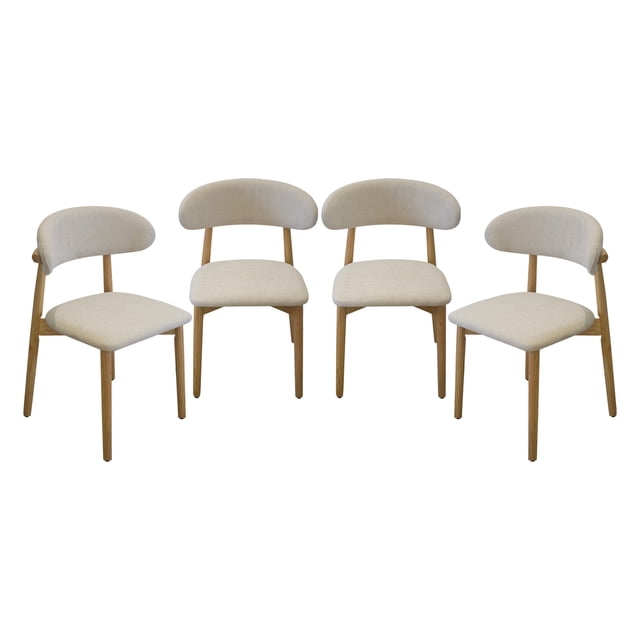 Ilios Innova | Set de 4 Sillas de Comedor Beige, Tapizadas en Lino Español, Respaldo Curvo, Estructura Metálica con Acabado Tipo Madera.