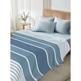 thumbnail image 4 of Blue Ombre Stripe Queen Size Flat Sheet, Wrinkleproof & Fadeproof Cooling Flat Bed Sheet Only, Farmhouse Striped Gradient Breathable Soft Bedding Top Sheets 90 x 102 Inches, 4 of 8