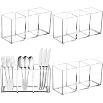 4 Pack Acrylic Cutlery Storage Organizer, Plastic Cutlery Utensil Holder Storage Organizer Caddy for Kitchen Countertop Organization - Holds Fork, Knife, Spoon, Silverware Tableware Storage Box