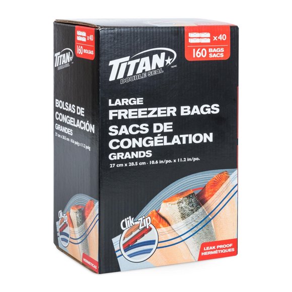 TITAN Double Seal Large Freezer Bags, 160 Bags 4 x 40