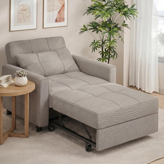 Convertible Futon Sofa Bed, Asofer Sleeper Chair with Pull-Out Bed, Couch for Living Room, Gray