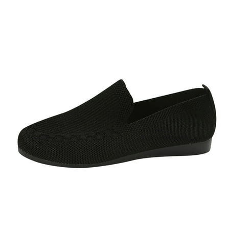 

Cathalem Ladies Fashion Solid Color Breathable Knitting Comfortable Flat Casual Shoes Black 39