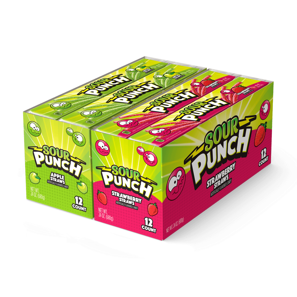 Sour Punch Strawberry And Apple Sour Straws 2oz Trays 24 Pack