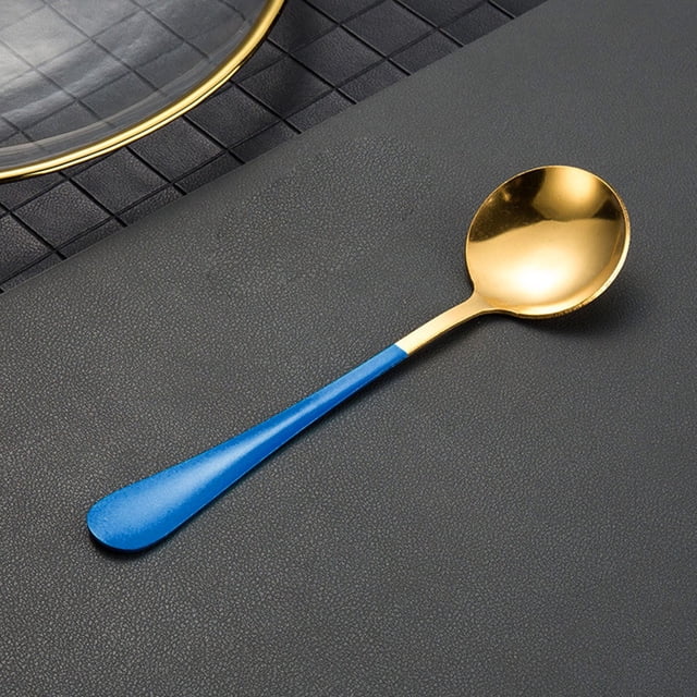 Vaisselle de Classification des Produits - Petite Cuillère Ronde en Acier Inoxydable Dorée Cuillère à Café Design Rond Élégant Poignée Non Durable Ustensiles de Salle à Manger
