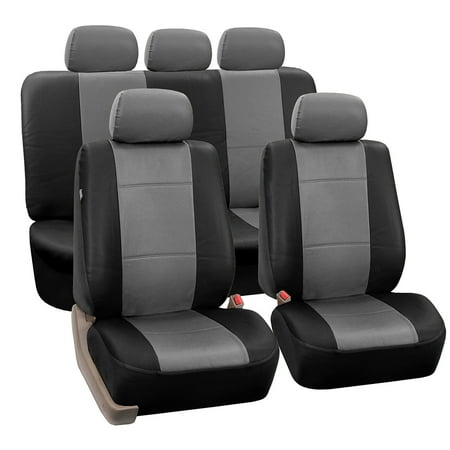Faux Leather Seat Pads FH Group Black and Gray Faux Leather Airbag Compatible and Split Bench Car Seat Covers, Full Set ()