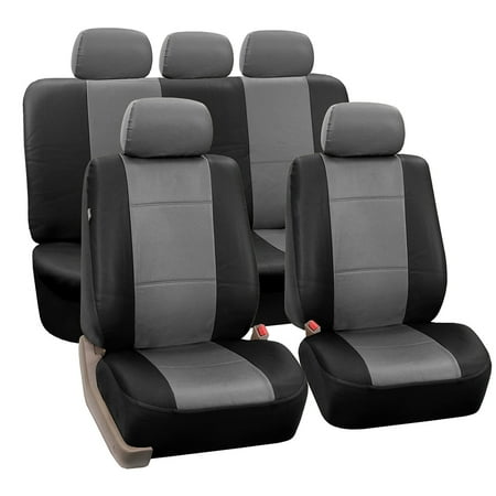 FH Group Black and Gray Faux Leather Airbag Compatible and Split Bench Car Seat Covers, Full