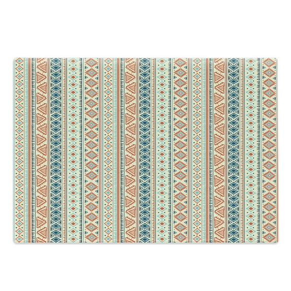 African Cutting Board, Vertical Geometrical Borders with Ornaments Folkloric Pattern, Decorative Tempered Glass Cutting and Serving Board, Large Size, Orange Blue Pale Yellow, by Ambesonne