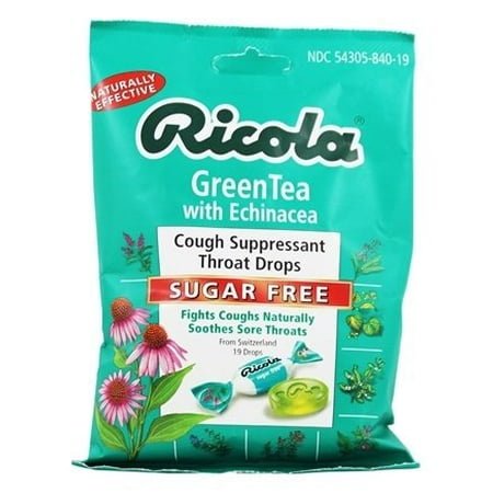 Natural Herb Throat Drops Sugar Free Green Tea with Echinacea - 19 Lozenges by Ricola (pack of