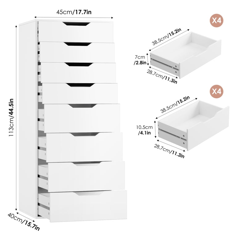 Homfa Tall White 8 Drawer Dresser, Compact Storage Chest for Small Spaces,  44.5"" Wood Cabinet" - Walmart.com