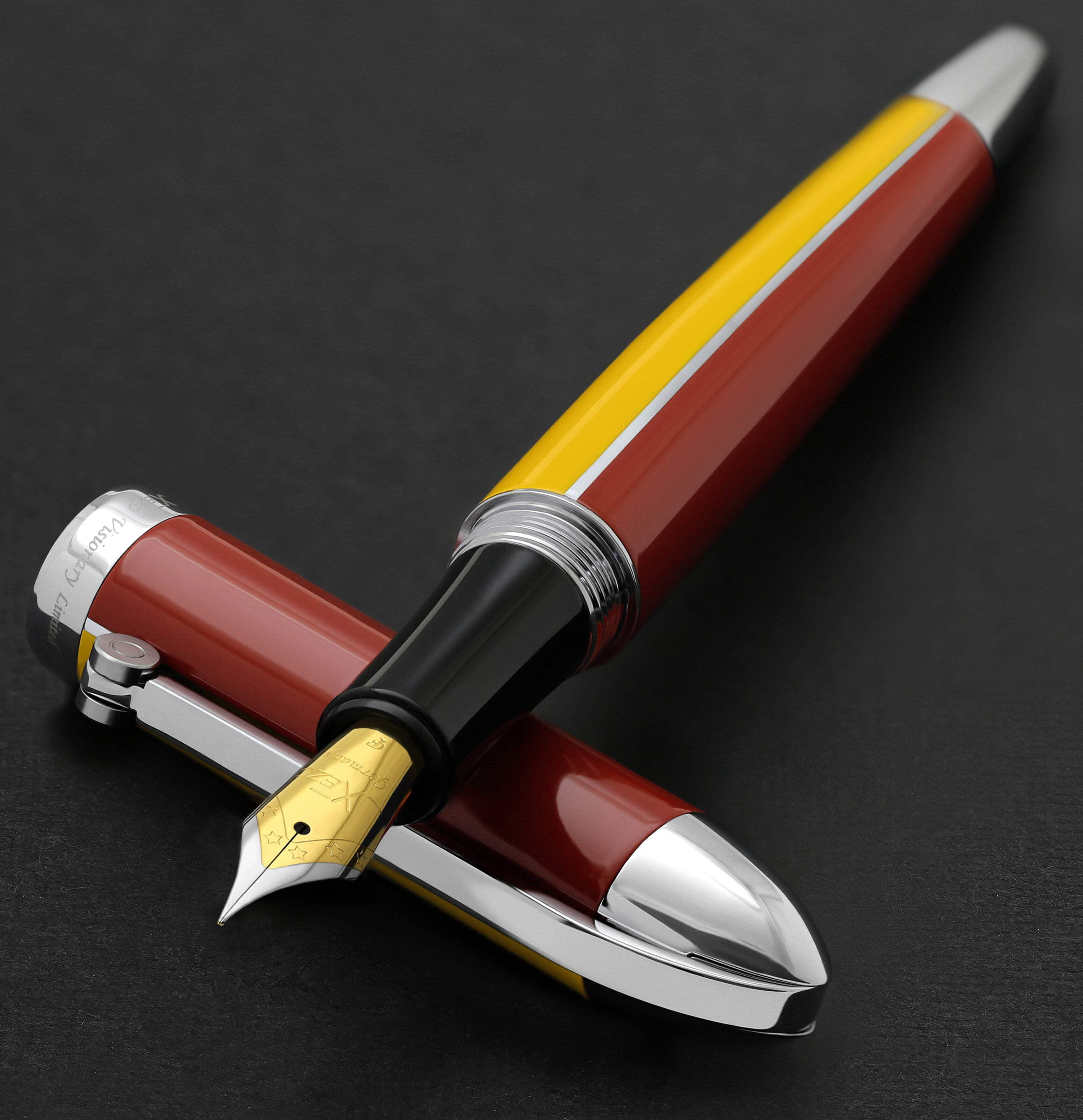 Xezo Xezo Visionary® Brass  Aluminum Enameled Fountain Pen (Fine Nib) - Aspen Gold / Red