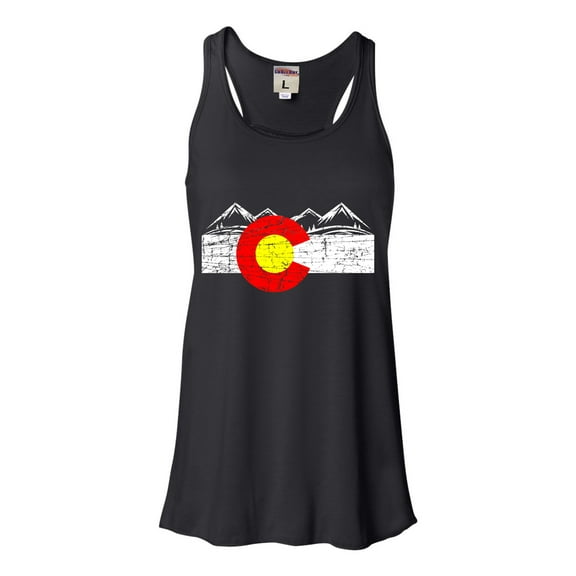Womens Distressed Colorado Flag Rocky Mountains Flowy Racerback Tank Top T-Shirt
