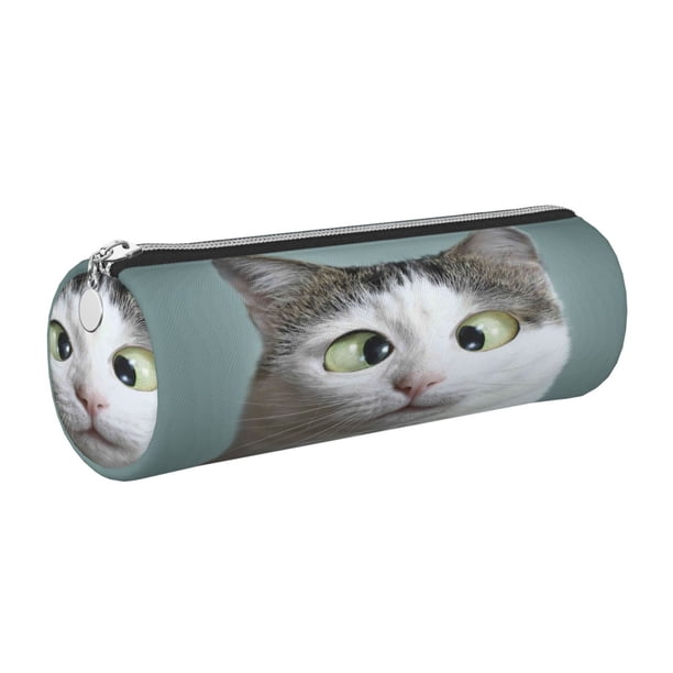 Disketp Funny Cat Estuche Organizador de Lápices de Cuero, Estuche de Oficina con Cremallera para Bolígrafo y Lápiz