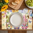 thumbnail image 4 of Spring Floral Placemats Set of 6, Watercolor Gnomes Flowers Butterflies Yellow Placemats for Dining Table, Place Mats for Kitchen Tabletop, Waterproof Wipeable Dining Table Mats Set, 4 of 9