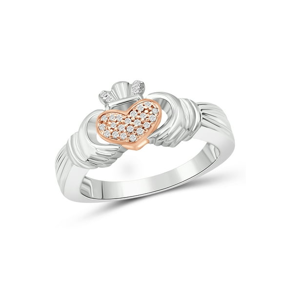 JewelersClub Two Tone Sterling Silver 1/10 Carat White diamond Claddagh Ring for Women | Diamonds for Everyday Womens Wear