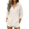 thumbnail image 2 of Women Waffle Knit Quarter Zip Hoodie Sevevn Drawstring Kangaroo Pocket Long Sleeve Loose Fit Casual Oversized Pullover Sweatshirt, 2 of 6
