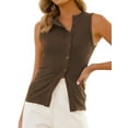 thumbnail image 2 of Women Ribbed Summer Tank Tops Button Up Open Front Rib Shirt Sleeveless Slim Dressy Top Fashion Coffee Color XL, 2 of 9