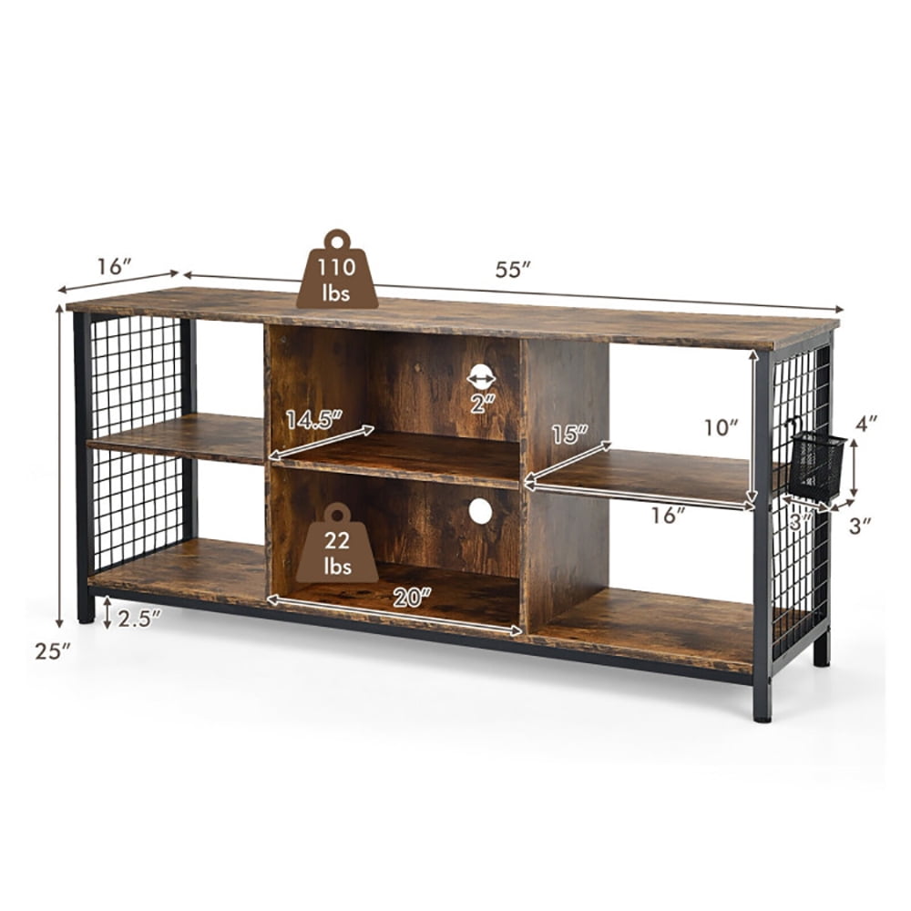 Finihen TV Stand, TV Cabinet, Mid-Century Wooden TV Stand with Storage Basket for TVs up to 65 Inch, for Living Room, Bedroom, Rustic Brown