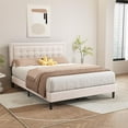 thumbnail image 2 of alazyhome Velvet Upholstered Platform Bed Frame Queen Size with Button Tufting Headboard , Easy Assembly, Beige, 2 of 6