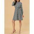 thumbnail image 5 of INSPIRE CHIC Women's Floral Dress Mock Neck Long Sleeve Tie Waist Knee Length Boho Dress XS Navy, 5 of 8