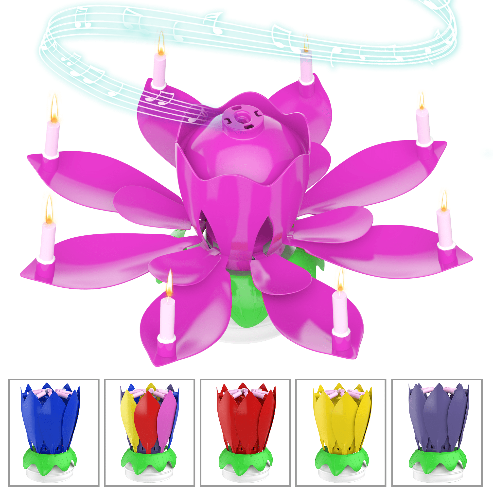 Multi Color Rotating Lotus Candle Birthday Cake Flower Musical Music Candles