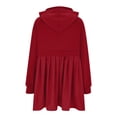 thumbnail image 4 of Baggy Long Sleeve Hoodie Sweatshirt Mini Dress Pleated Plain Cute Pullover Hooded Fall Sports Babydoll Short Dress (Medium, Red), 4 of 5