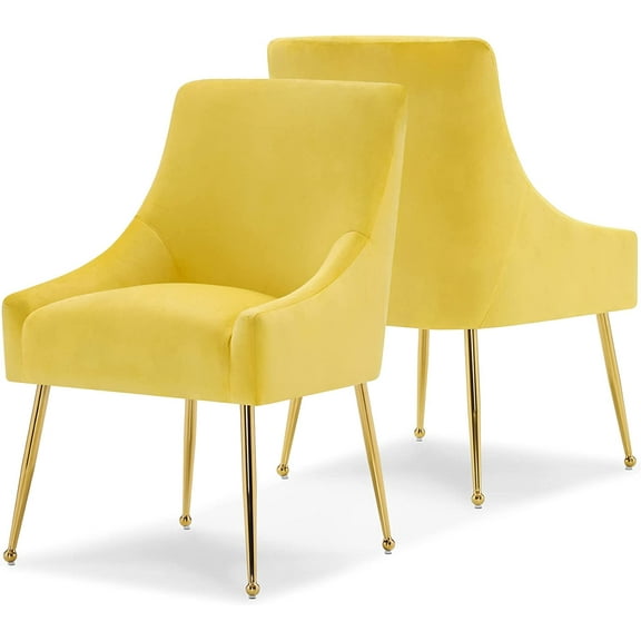 Ivinta Modern Yellow Dining Chairs Set of 2, Velvet Accent Chairs with Gold Legs for Living Room