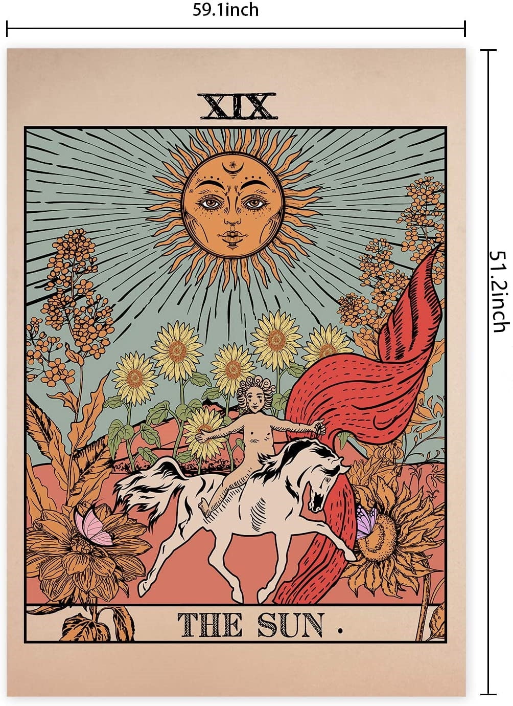 Tarot Tapestry Sun Tarot Card Tapestry Medieval Europe Mysterious Tapestries with Seamless Nails for Room Home Decor 37.4x28.8 by Walmart