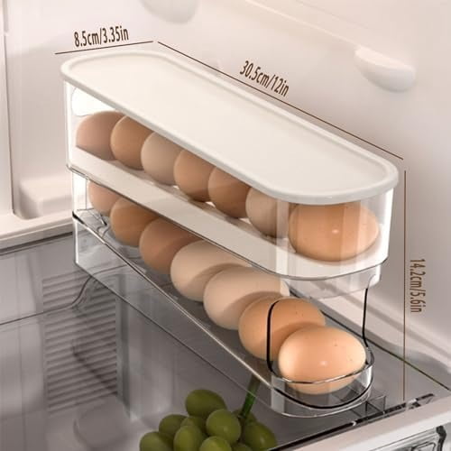 Auto Rolling Fridge Egg Organizer, Space Saving Eggs Dispenser for Refrigerator , Home Egg Holder, 1 pack