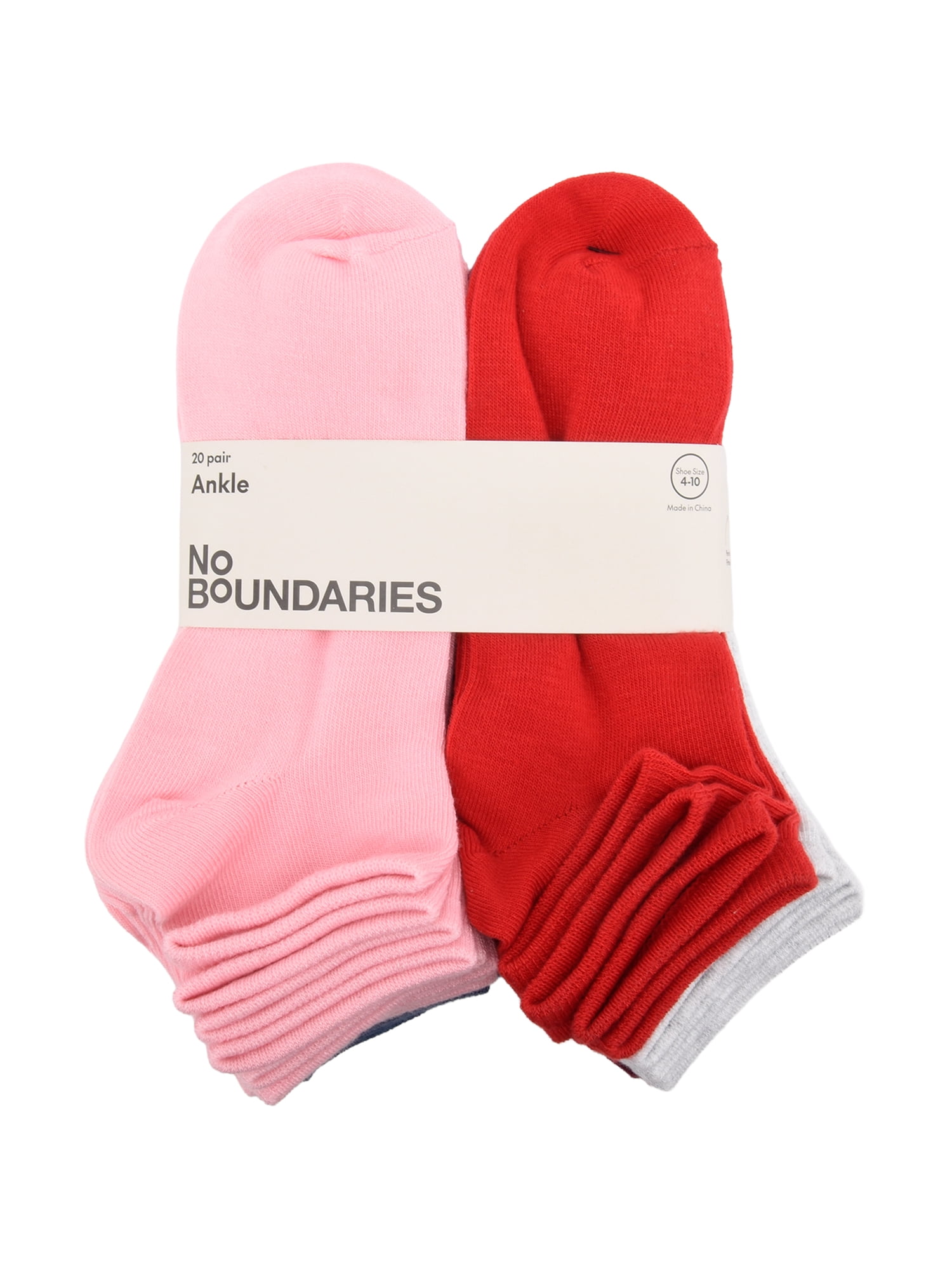 No Boundaries Women's Ankle Cut Socks, 20 Pack, Shoe Size 4-10